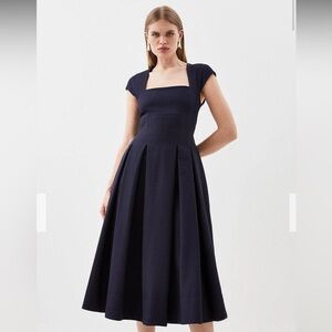 Karen Millen Textured Square Neck Cap Sleeve Full Tailored Midi dress